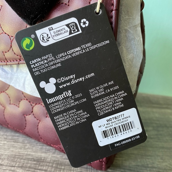 🧁 *NWT* LOUNGEFLY Quilted Chocolate Minnie Crossbody with Velvet Bow - Picture 3 of 9